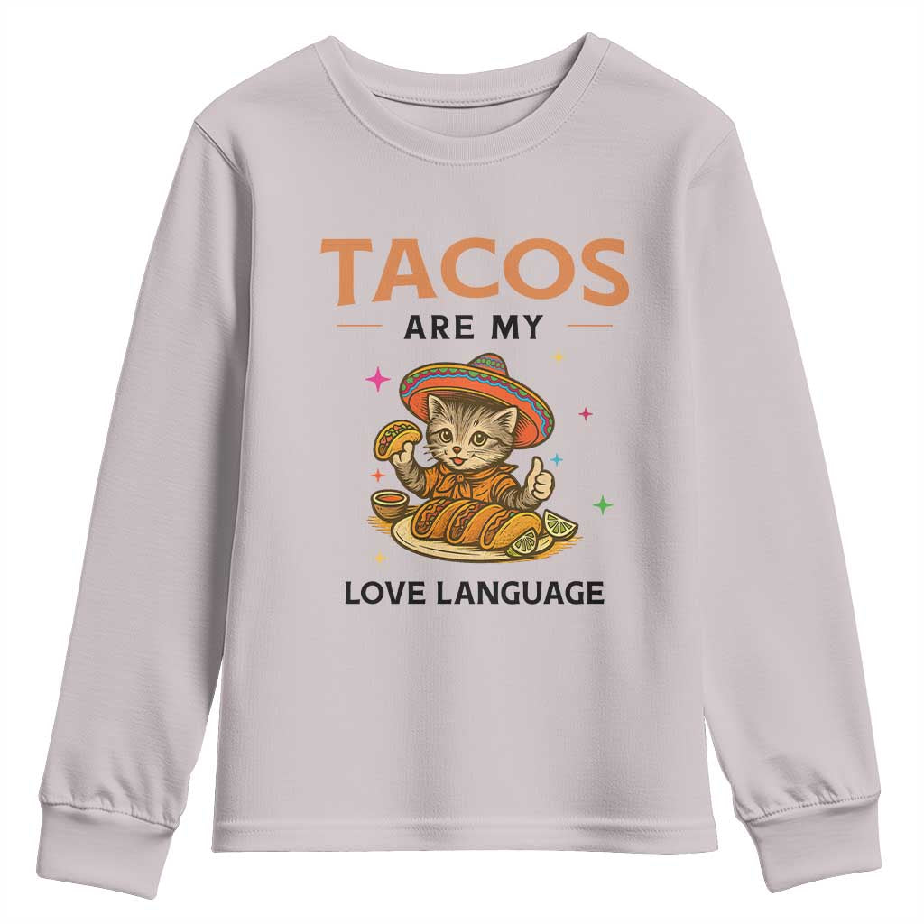 Tacos Are My Love Language Youth Sweatshirt Funny Cat Eating Taco TS12 Ice Gray Print Your Wear