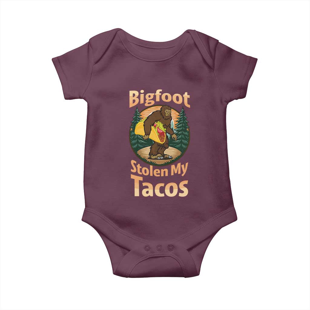 Funny Bigfoot Stole My Tacos Baby Onesie Sasquatch Taco Lover TS12 Maroon Print Your Wear