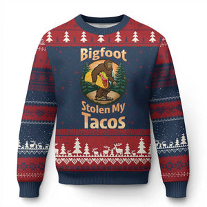 Funny Bigfoot Stole My Tacos Ugly Christmas Sweater Sasquatch Taco Lover TS12 Navy Red Print Your Wear