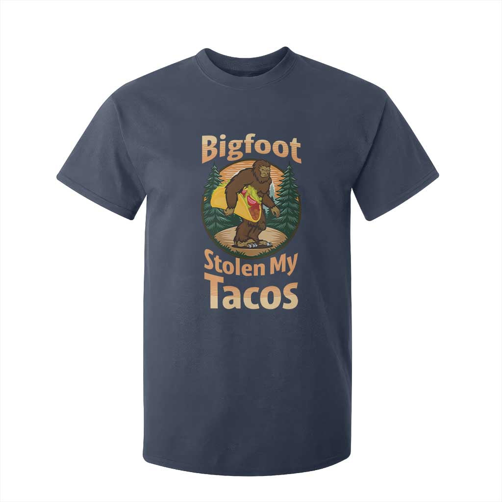 Funny Bigfoot Stole My Tacos T Shirt For Kid Sasquatch Taco Lover TS12 Navy Print Your Wear