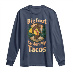 Funny Bigfoot Stole My Tacos Long Sleeve Shirt Sasquatch Taco Lover TS12 Navy Print Your Wear