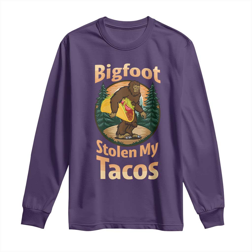 Funny Bigfoot Stole My Tacos Long Sleeve Shirt Sasquatch Taco Lover TS12 Purple Print Your Wear