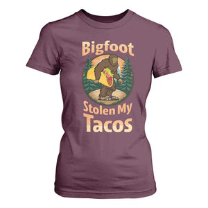 Funny Bigfoot Stole My Tacos T Shirt For Women Sasquatch Taco Lover TS12 Maroon Print Your Wear