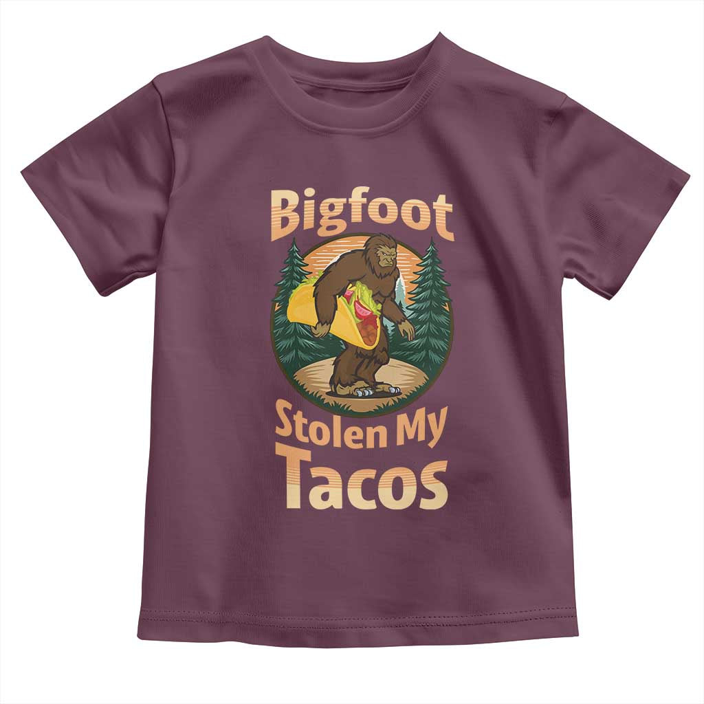 Funny Bigfoot Stole My Tacos Toddler T Shirt Sasquatch Taco Lover TS12 Maroon Print Your Wear