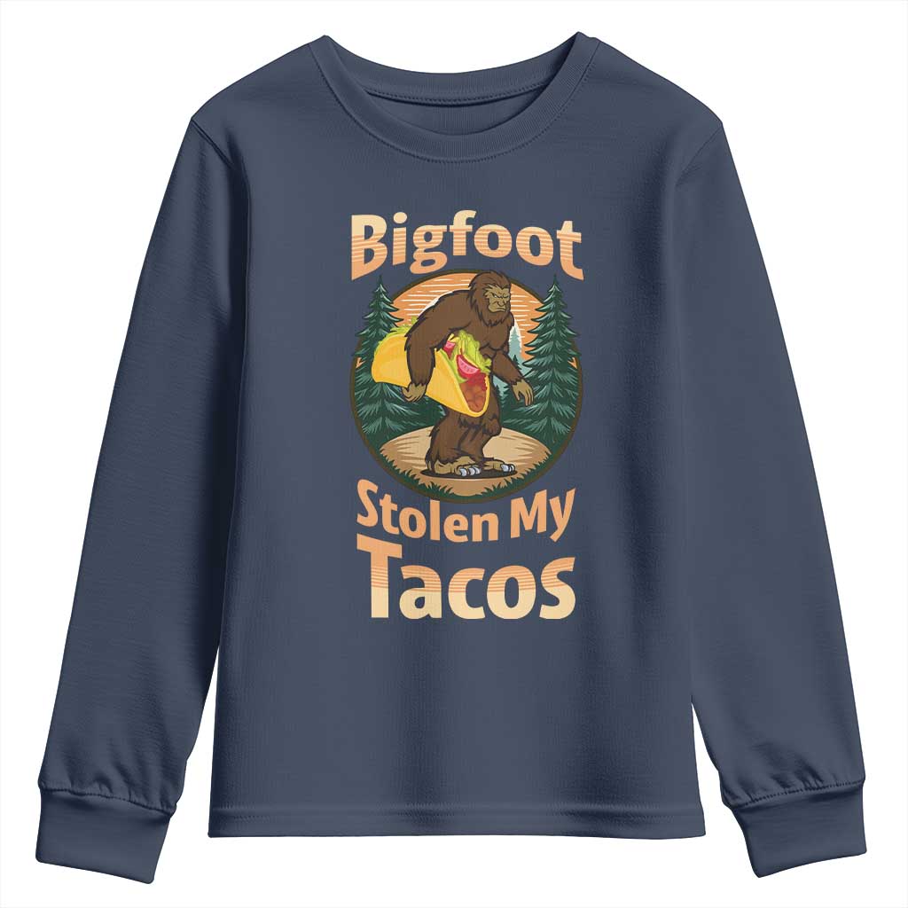 Funny Bigfoot Stole My Tacos Youth Sweatshirt Sasquatch Taco Lover TS12 Navy Print Your Wear