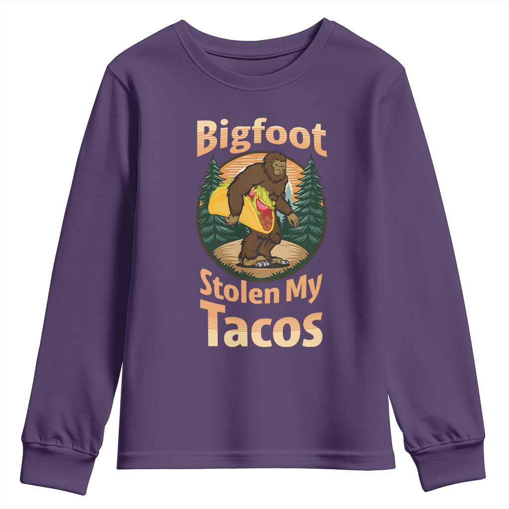 Funny Bigfoot Stole My Tacos Youth Sweatshirt Sasquatch Taco Lover TS12 Purple Print Your Wear