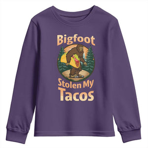Funny Bigfoot Stole My Tacos Youth Sweatshirt Sasquatch Taco Lover TS12 Purple Print Your Wear