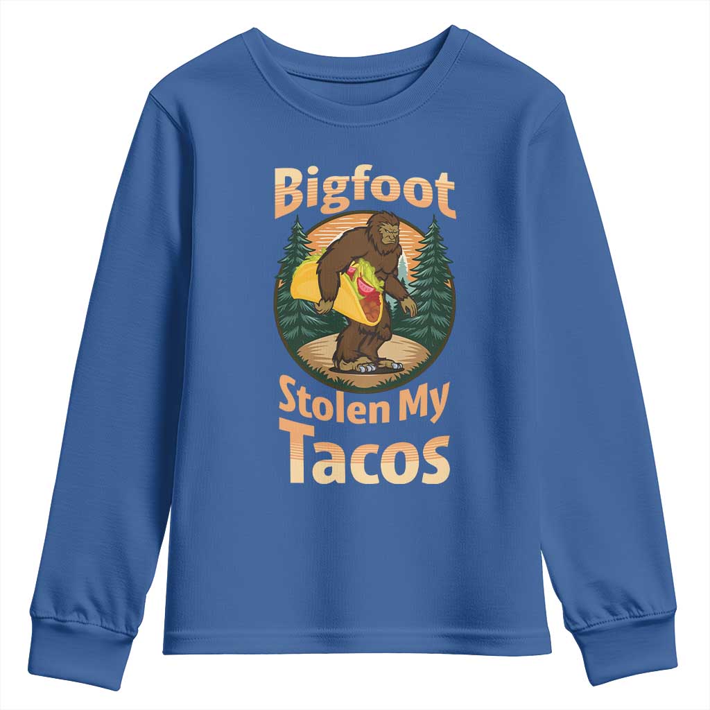 Funny Bigfoot Stole My Tacos Youth Sweatshirt Sasquatch Taco Lover TS12 Royal Blue Print Your Wear
