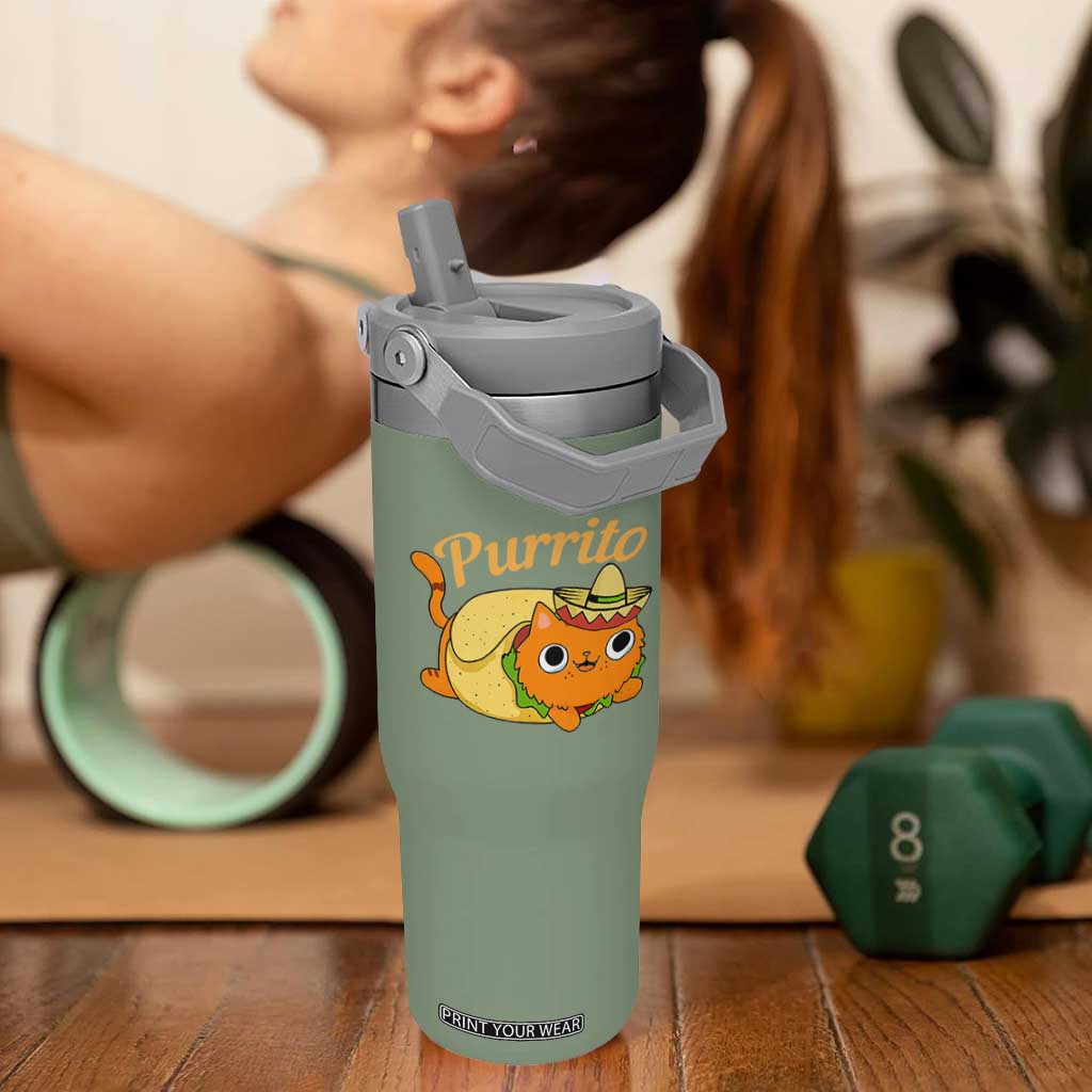 Funny Burrito Lover Gift Flip Straw Tumbler Purrito Cat TS12 One Size: 30 oz Moss Green Print Your Wear