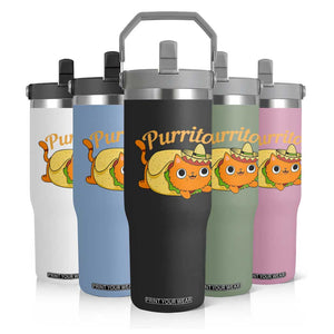 Funny Burrito Lover Gift Flip Straw Tumbler Purrito Cat TS12 Print Your Wear