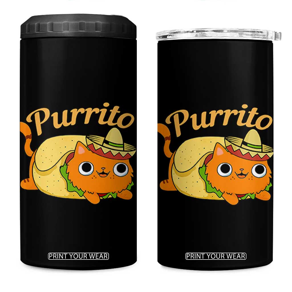 Funny Burrito Lover Gift 4 in 1 Can Cooler Tumbler Purrito Cat TS12 One Size: 16 oz Black Print Your Wear