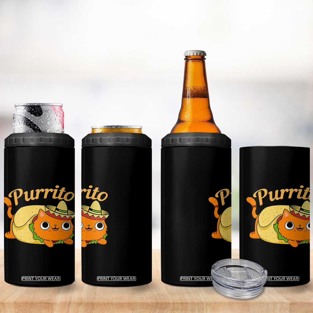 Funny Burrito Lover Gift 4 in 1 Can Cooler Tumbler Purrito Cat TS12 Print Your Wear