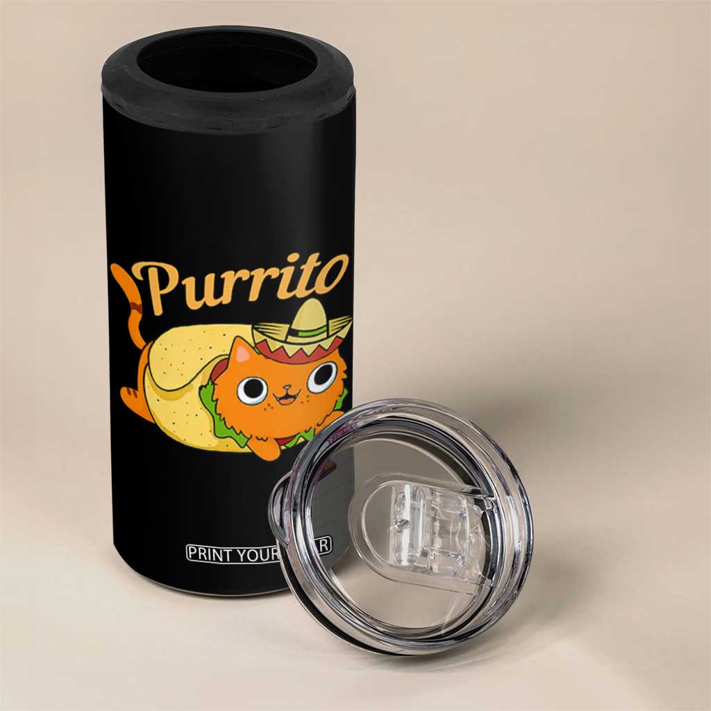 Funny Burrito Lover Gift 4 in 1 Can Cooler Tumbler Purrito Cat TS12 Print Your Wear