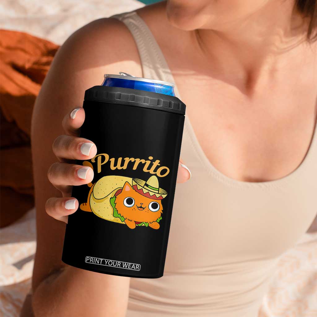 Funny Burrito Lover Gift 4 in 1 Can Cooler Tumbler Purrito Cat TS12 Print Your Wear