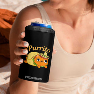 Funny Burrito Lover Gift 4 in 1 Can Cooler Tumbler Purrito Cat TS12 Print Your Wear