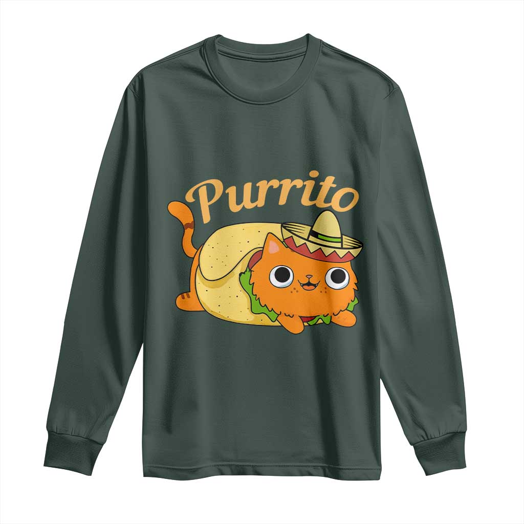 Funny Burrito Lover Gift Long Sleeve Shirt Purrito Cat TS12 Dark Forest Green Print Your Wear