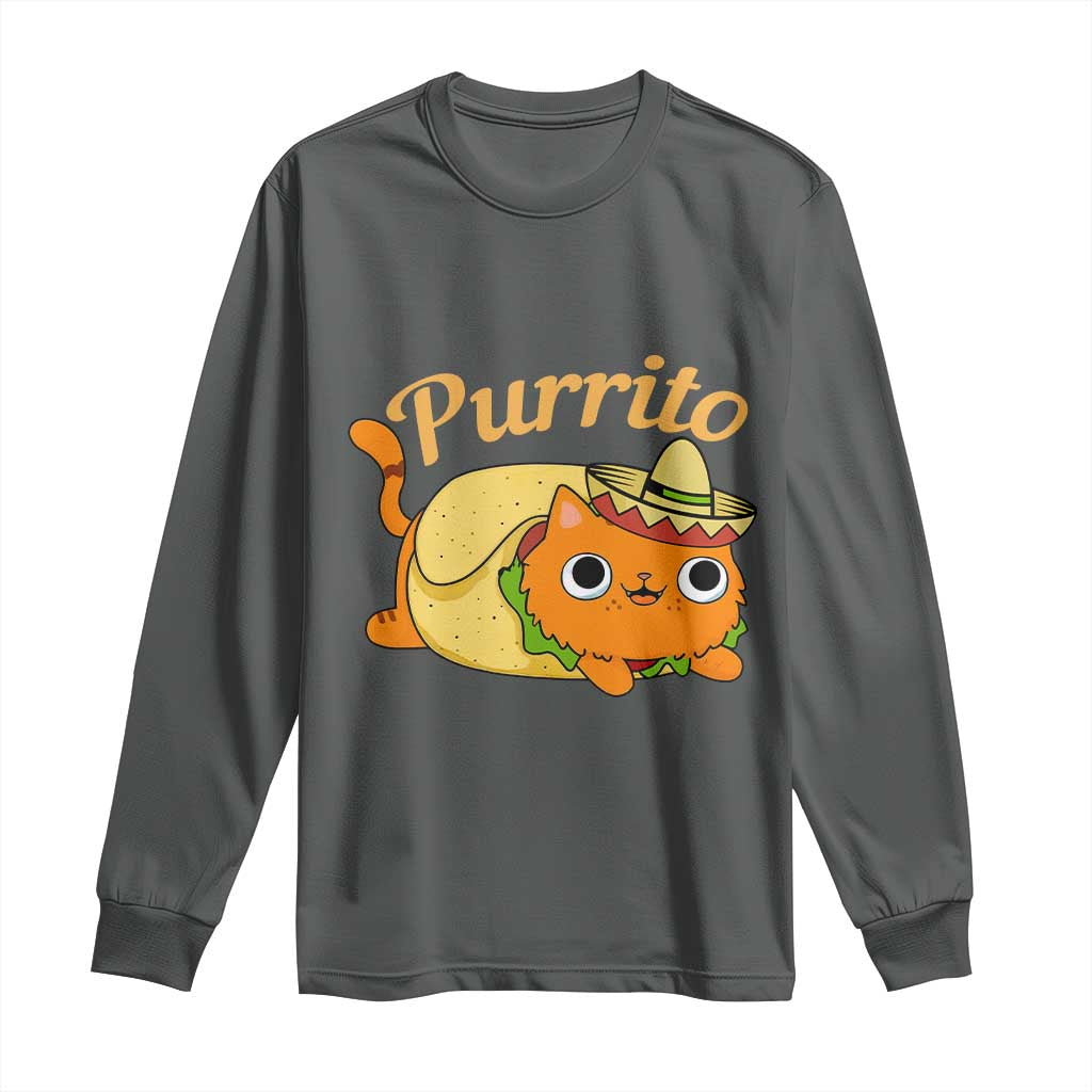 Funny Burrito Lover Gift Long Sleeve Shirt Purrito Cat TS12 Dark Heather Print Your Wear
