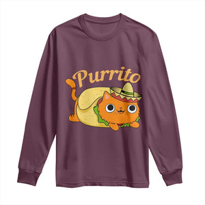 Funny Burrito Lover Gift Long Sleeve Shirt Purrito Cat TS12 Maroon Print Your Wear
