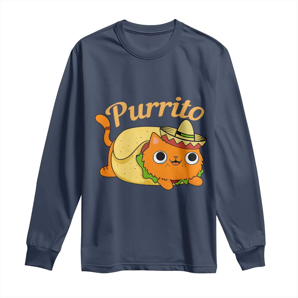 Funny Burrito Lover Gift Long Sleeve Shirt Purrito Cat TS12 Navy Print Your Wear