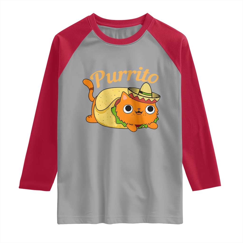 Funny Burrito Lover Gift Raglan Shirt Purrito Cat TS12 Sport Gray Red Print Your Wear