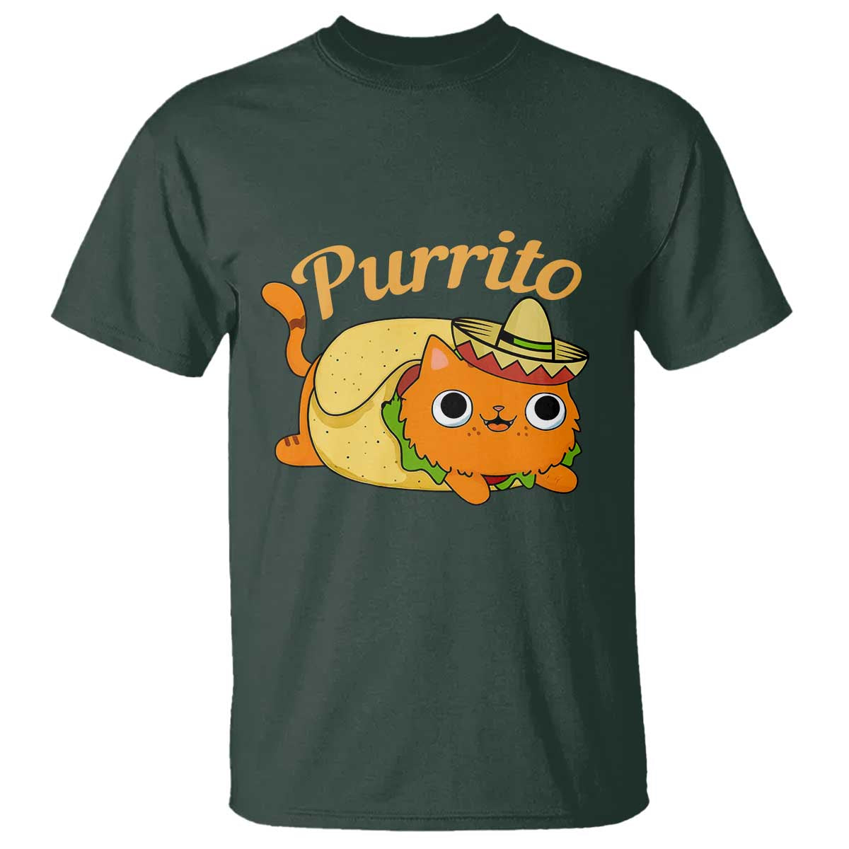 Funny Burrito Lover Gift T Shirt Purrito Cat TS12 Dark Forest Green Print Your Wear