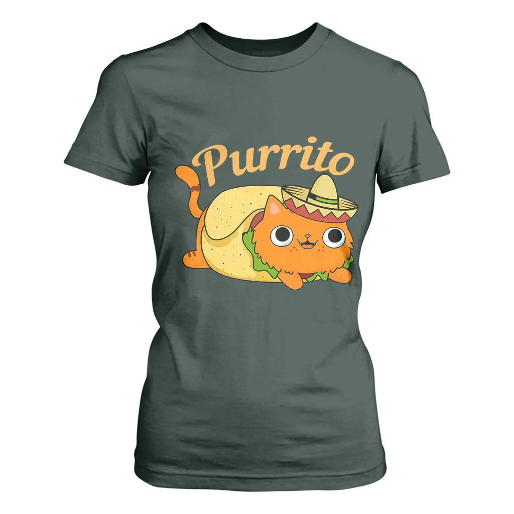 Funny Burrito Lover Gift T Shirt For Women Purrito Cat TS12 Dark Forest Green Print Your Wear