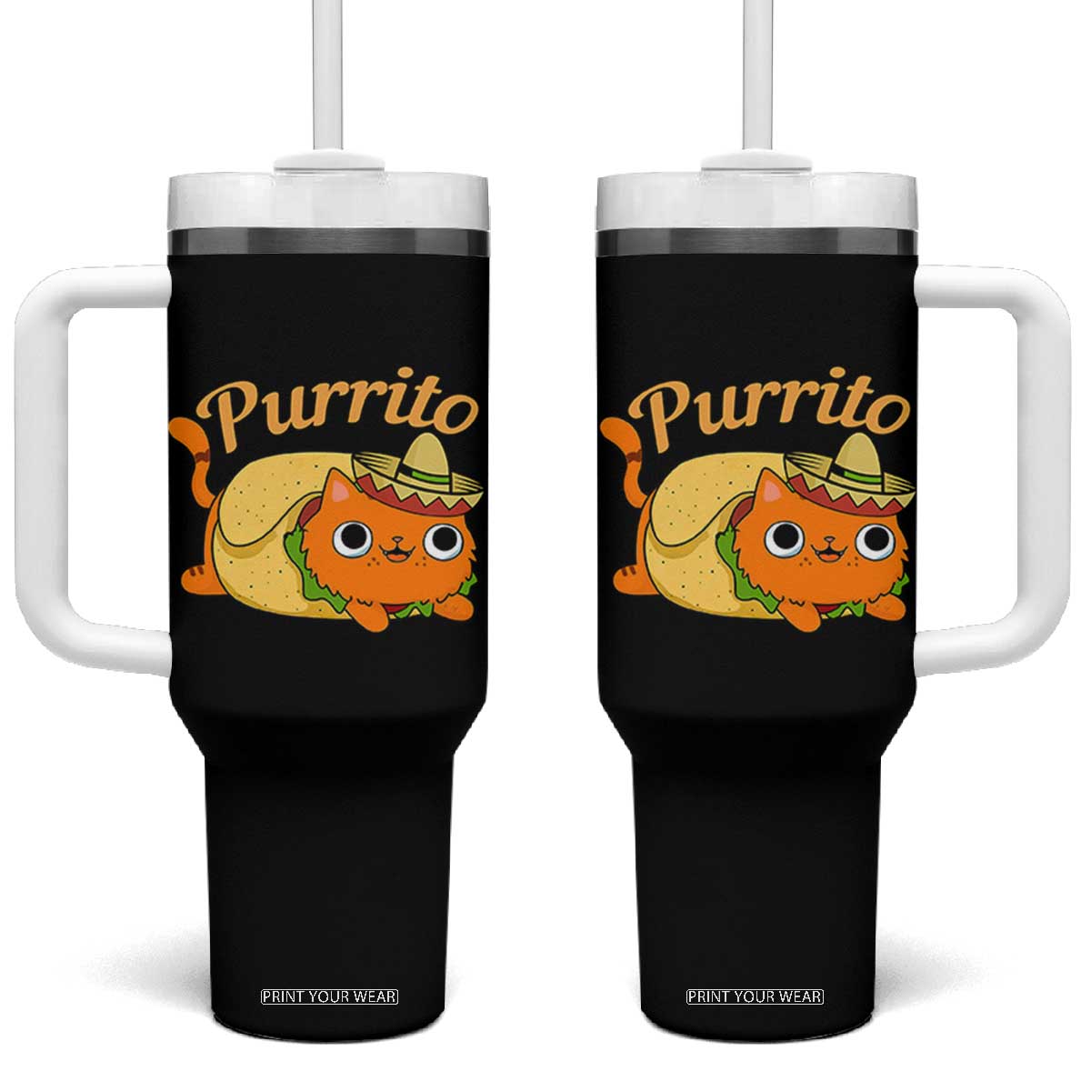 Funny Burrito Lover Gift Tumbler With Handle Purrito Cat TS12 One Size: 40 oz Black Print Your Wear