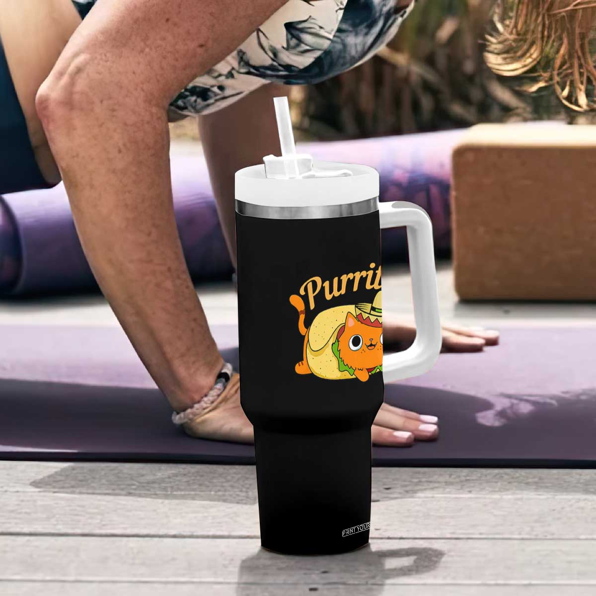 Funny Burrito Lover Gift Tumbler With Handle Purrito Cat TS12 Print Your Wear