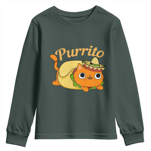 Funny Burrito Lover Gift Youth Sweatshirt Purrito Cat TS12 Dark Forest Green Print Your Wear