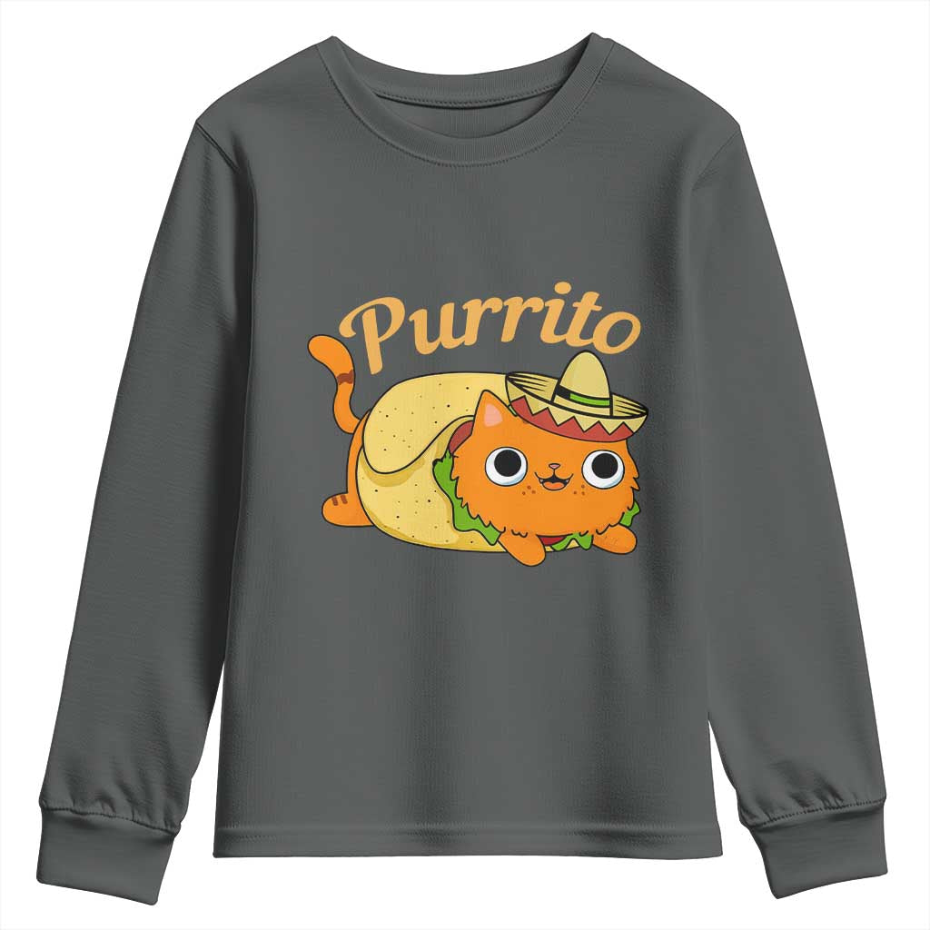 Funny Burrito Lover Gift Youth Sweatshirt Purrito Cat TS12 Dark Heather Print Your Wear