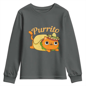Funny Burrito Lover Gift Youth Sweatshirt Purrito Cat TS12 Dark Heather Print Your Wear