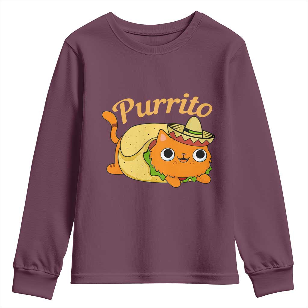 Funny Burrito Lover Gift Youth Sweatshirt Purrito Cat TS12 Maroon Print Your Wear