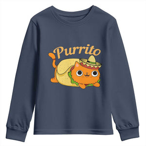 Funny Burrito Lover Gift Youth Sweatshirt Purrito Cat TS12 Navy Print Your Wear
