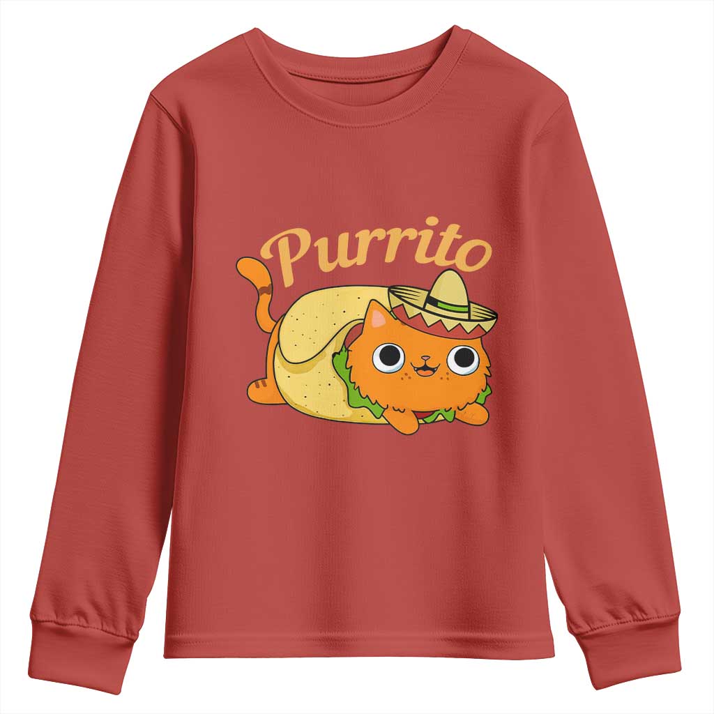Funny Burrito Lover Gift Youth Sweatshirt Purrito Cat TS12 Red Print Your Wear