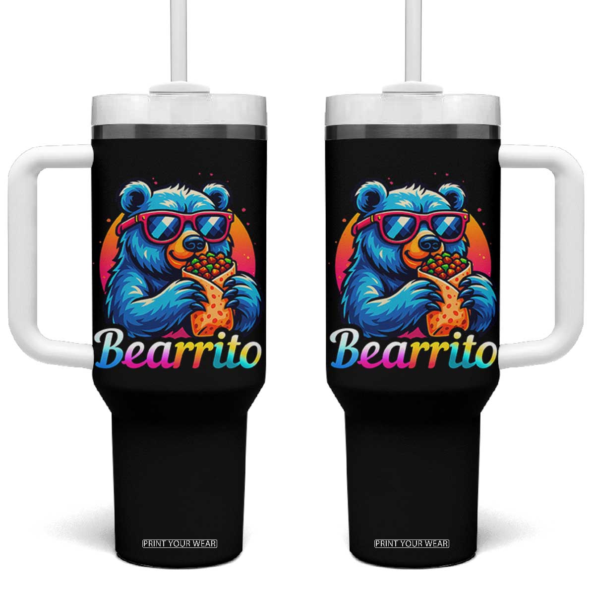 Mexican Food Lover Gift Tumbler With Handle Funny Bearrito TS12 One Size: 40 oz Black Print Your Wear