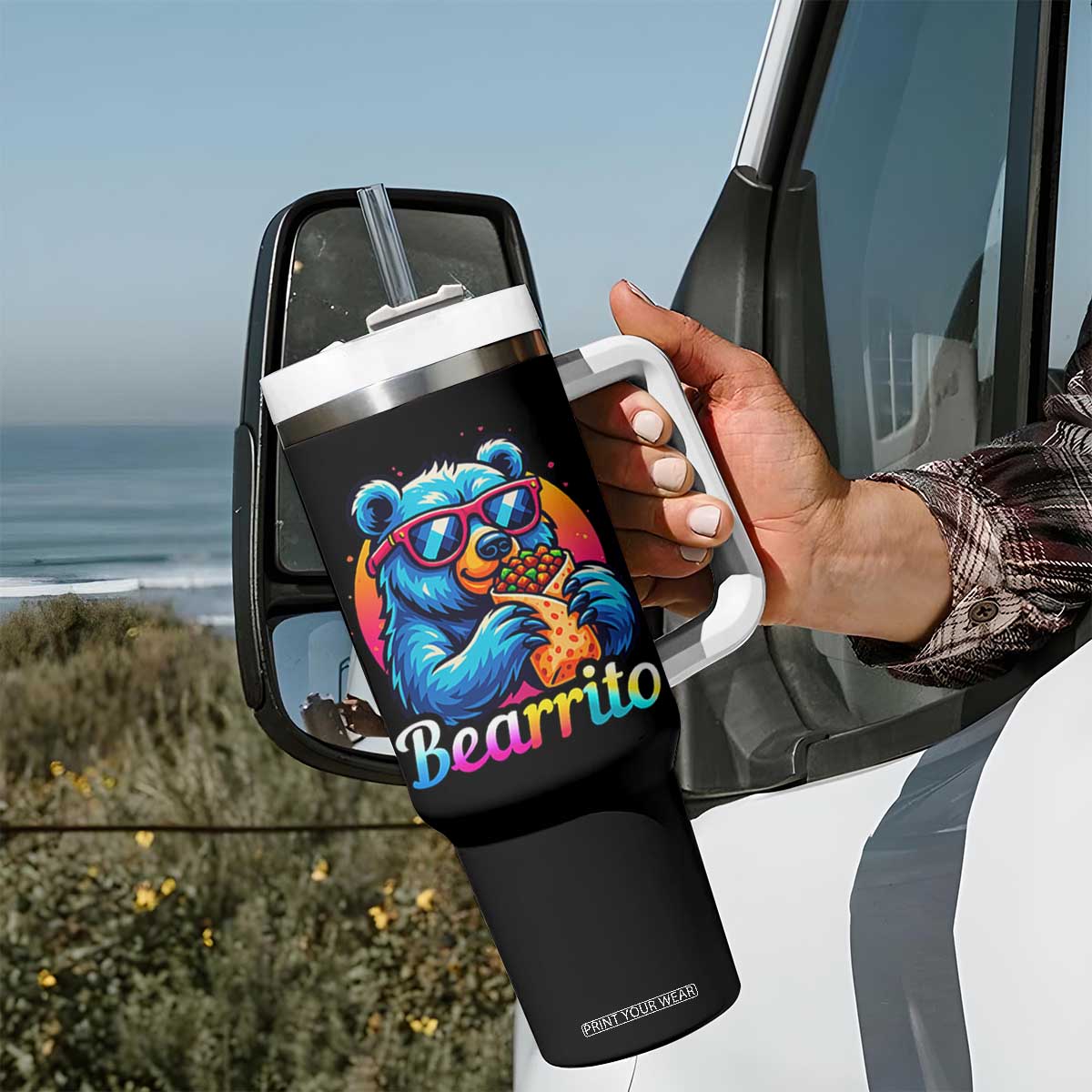 Mexican Food Lover Gift Tumbler With Handle Funny Bearrito TS12 Print Your Wear