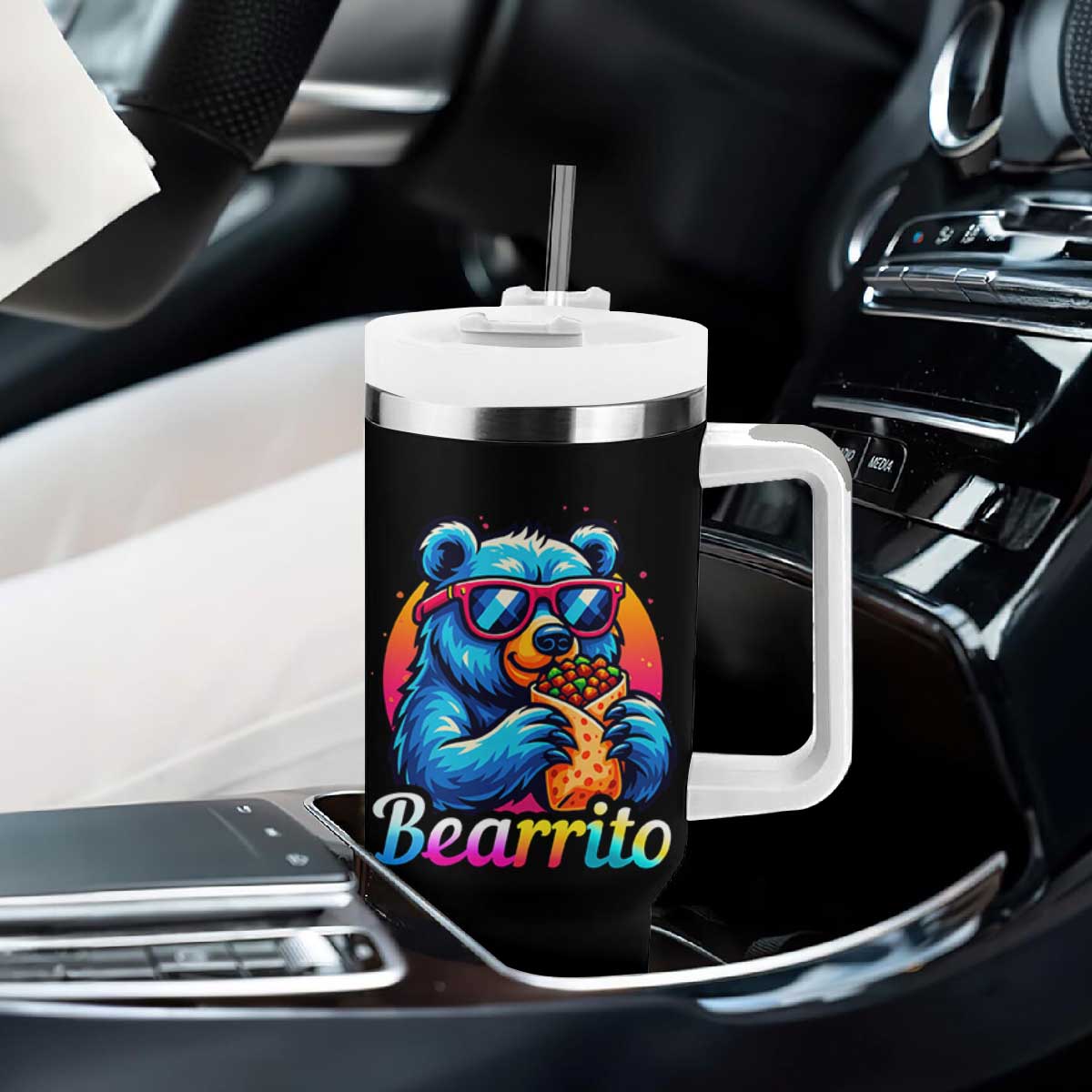 Mexican Food Lover Gift Tumbler With Handle Funny Bearrito TS12 Print Your Wear