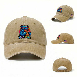 Mexican Food Lover Gift Washed Cotton Baseball Cap Funny Bearrito TS12 Washed Cap Universal Fit Khaki Print Your Wear