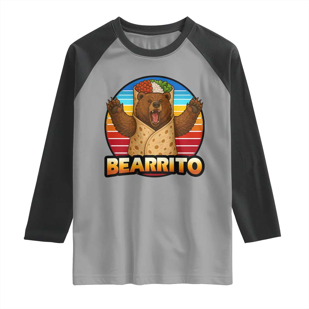 Burrito Lover Gift Raglan Shirt Funny Bearrito TS12 Sport Gray Black Print Your Wear