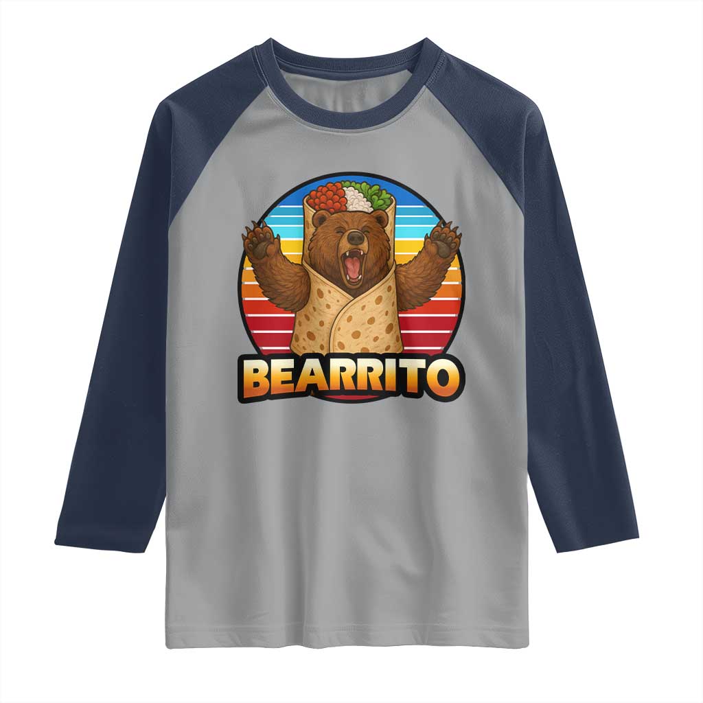 Burrito Lover Gift Raglan Shirt Funny Bearrito TS12 Sport Gray Navy Print Your Wear