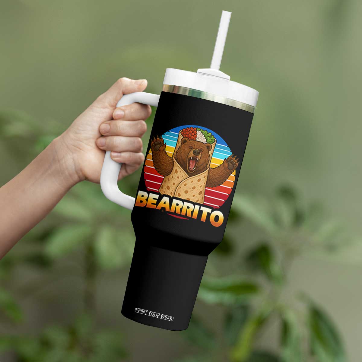 Burrito Lover Gift Tumbler With Handle Funny Bearrito TS12 Print Your Wear