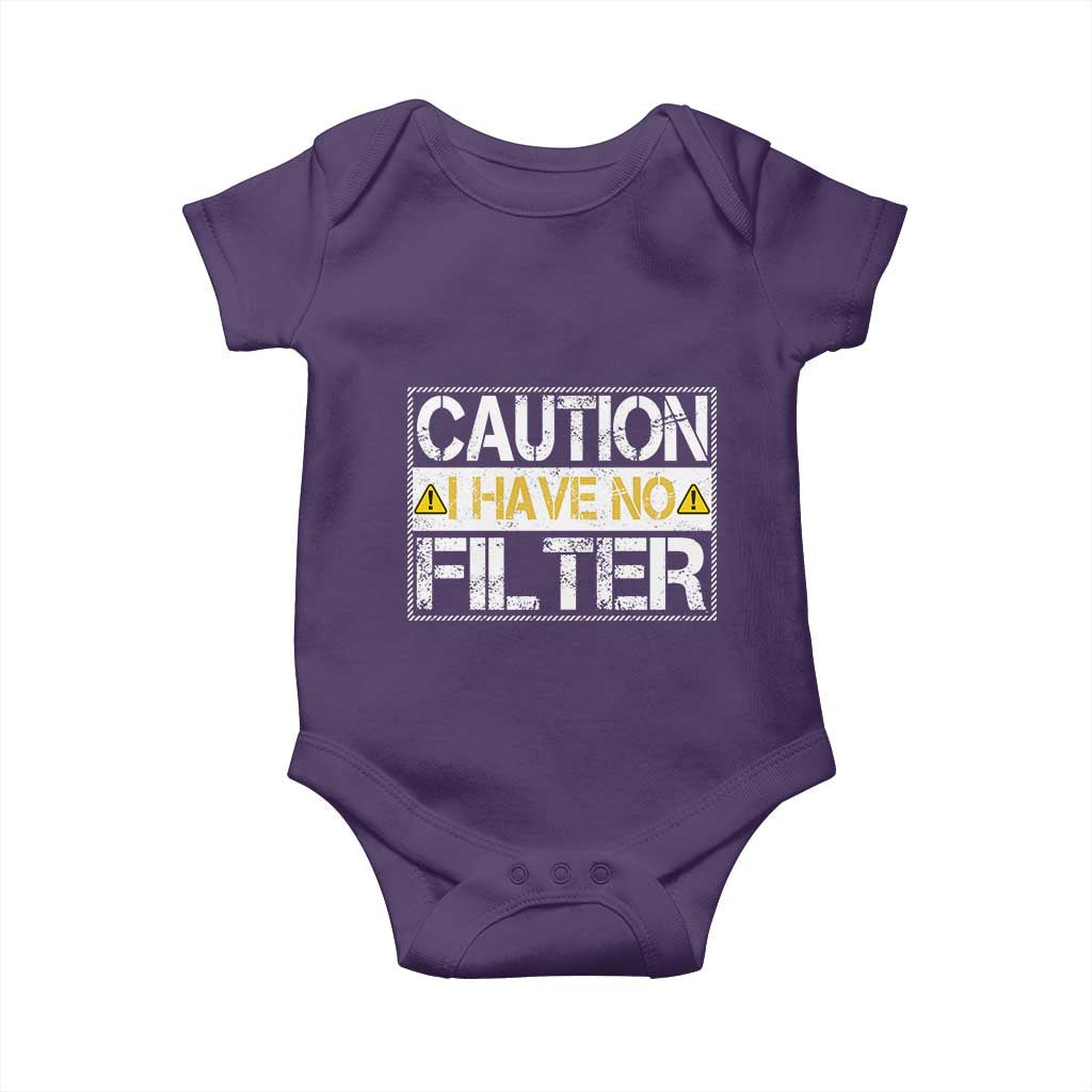 Funny Sarcastic Baby Onesie Caution I Have No Filter TS12 Purple Print Your Wear