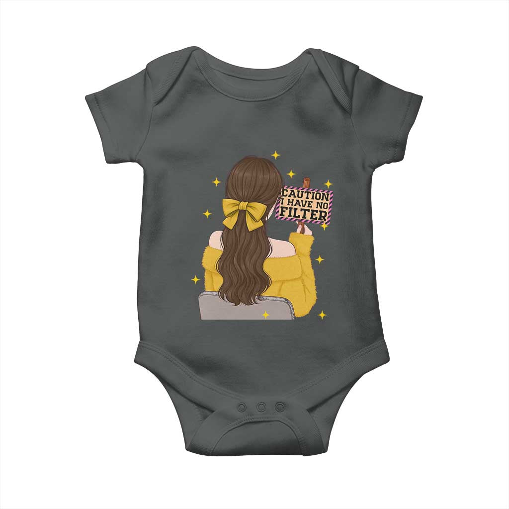 Caution I Have No Filter Baby Onesie Funny Sarcasm Gift TS12 Dark Heather Print Your Wear