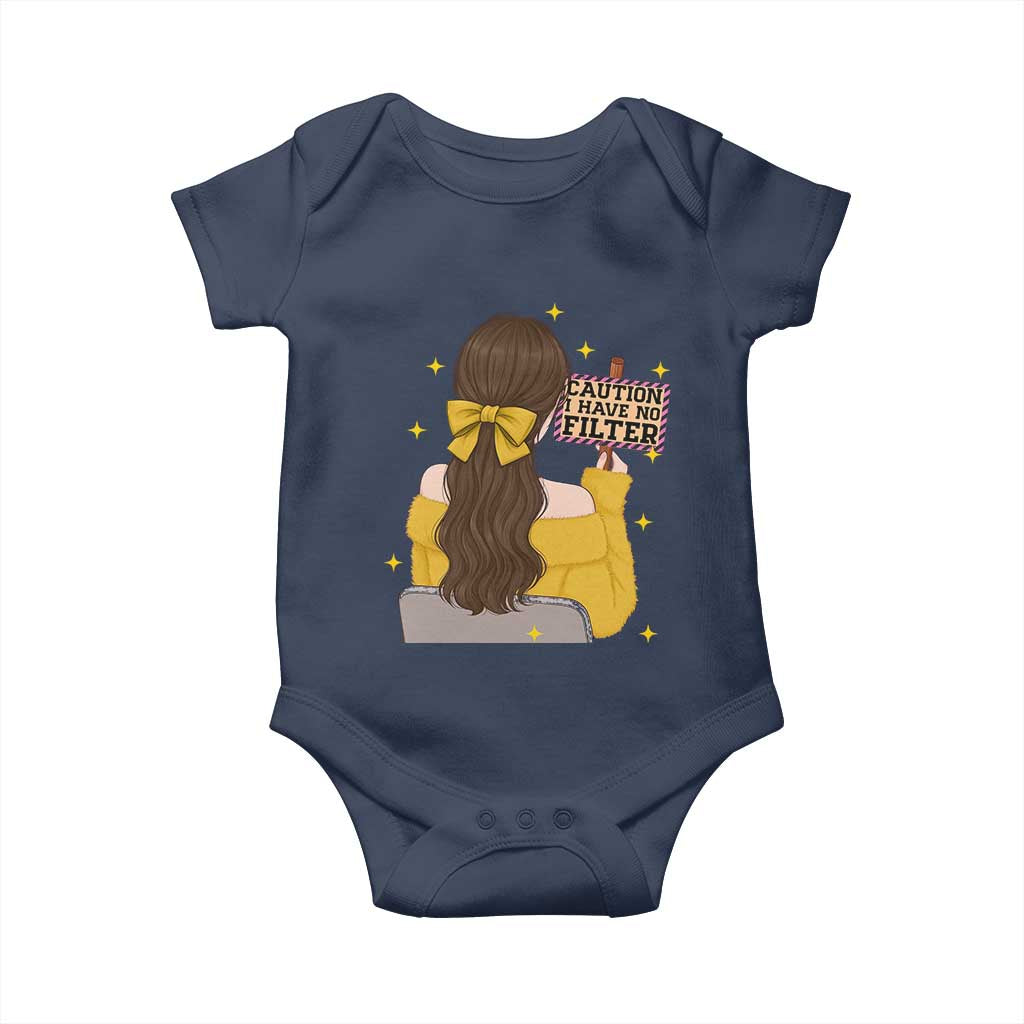 Caution I Have No Filter Baby Onesie Funny Sarcasm Gift TS12 Navy Print Your Wear