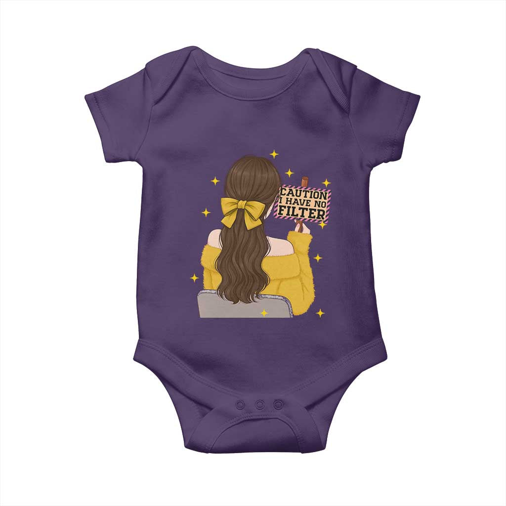 Caution I Have No Filter Baby Onesie Funny Sarcasm Gift TS12 Purple Print Your Wear