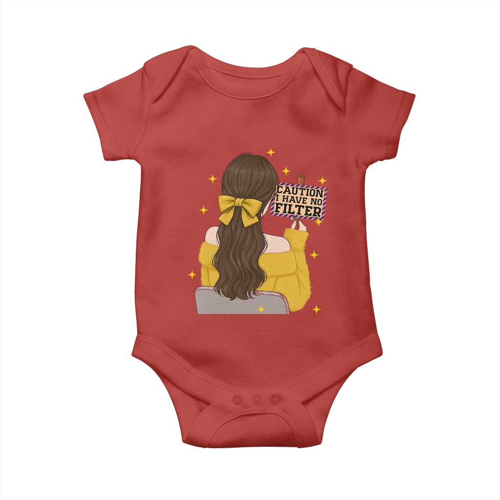Caution I Have No Filter Baby Onesie Funny Sarcasm Gift TS12 Red Print Your Wear