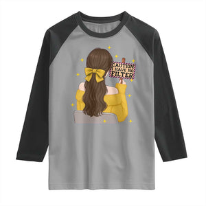 Caution I Have No Filter Raglan Shirt Funny Sarcasm Gift TS12 Sport Gray Black Print Your Wear