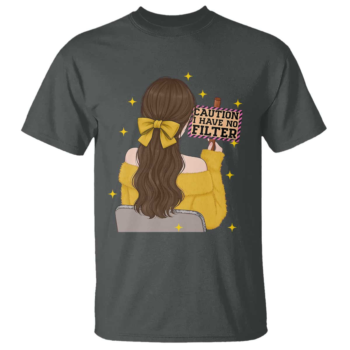 Caution I Have No Filter T Shirt Funny Sarcasm Gift TS12 Dark Heather Print Your Wear