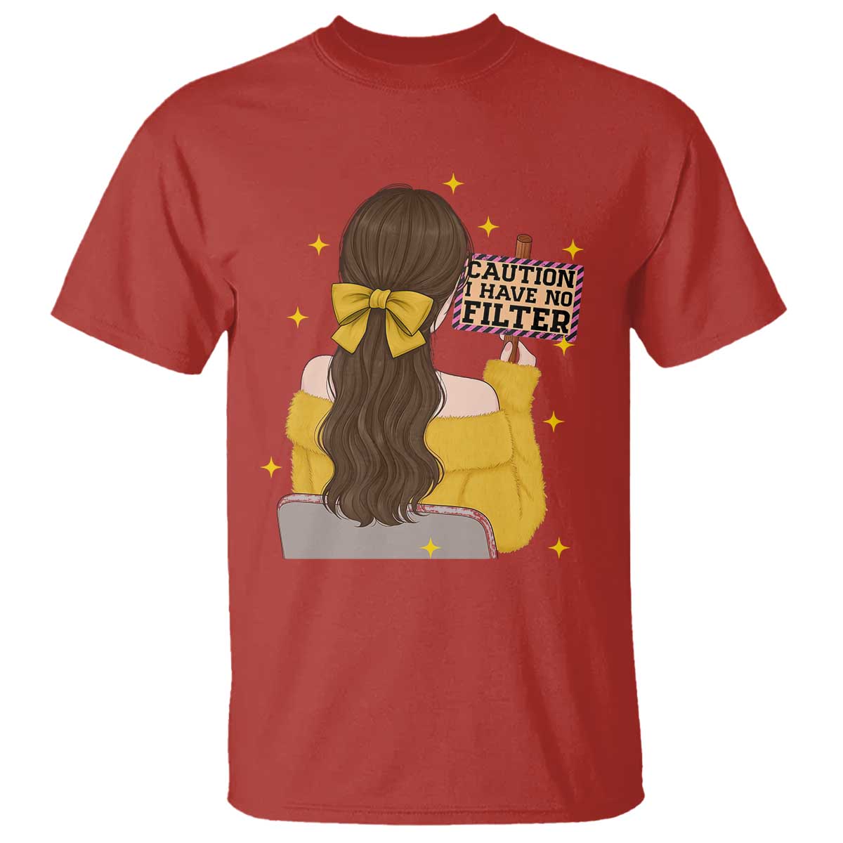 Caution I Have No Filter T Shirt Funny Sarcasm Gift TS12 Red Print Your Wear