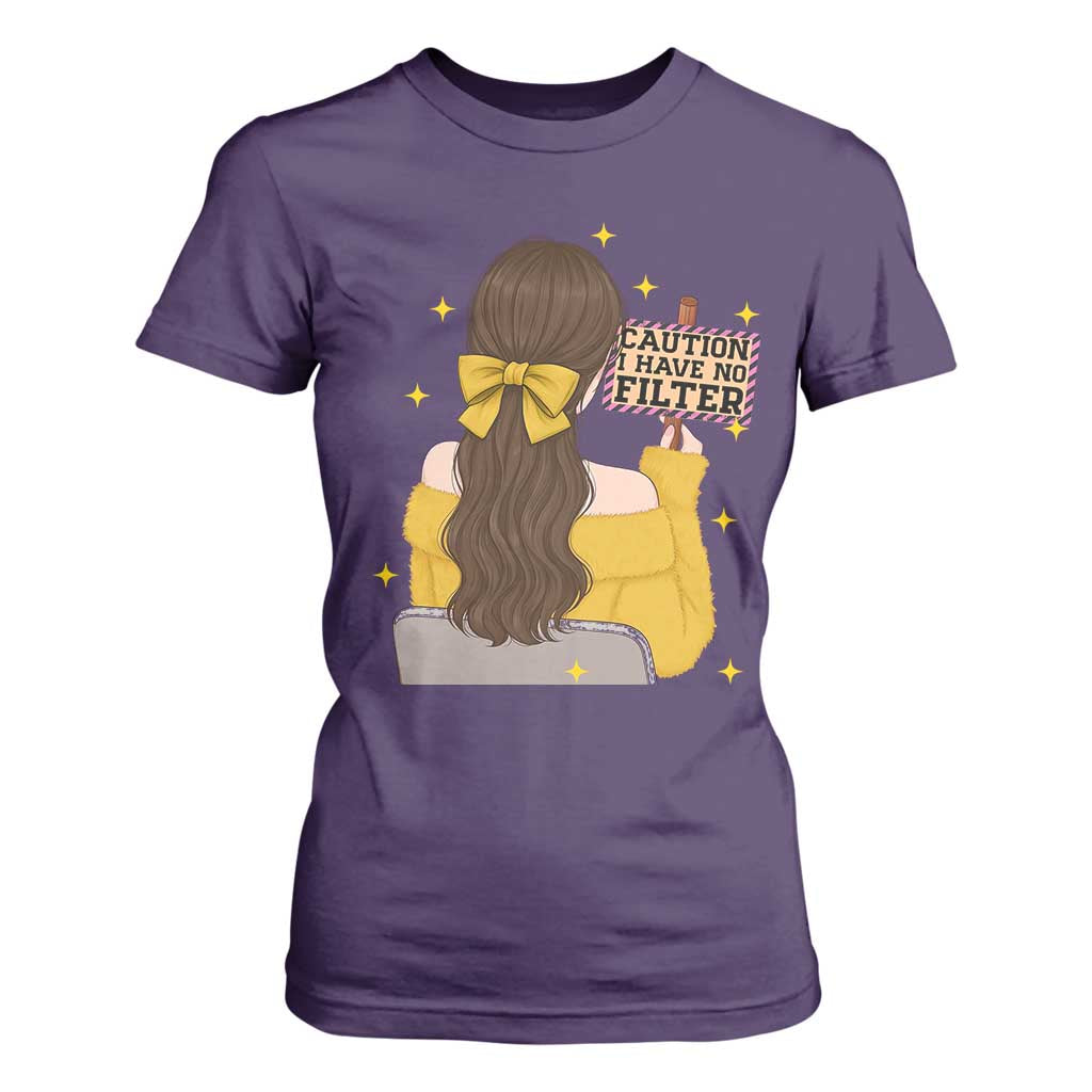 Caution I Have No Filter T Shirt For Women Funny Sarcasm Gift TS12 Purple Print Your Wear